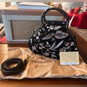 Patricia Nash Black Floral Velvet Satchel